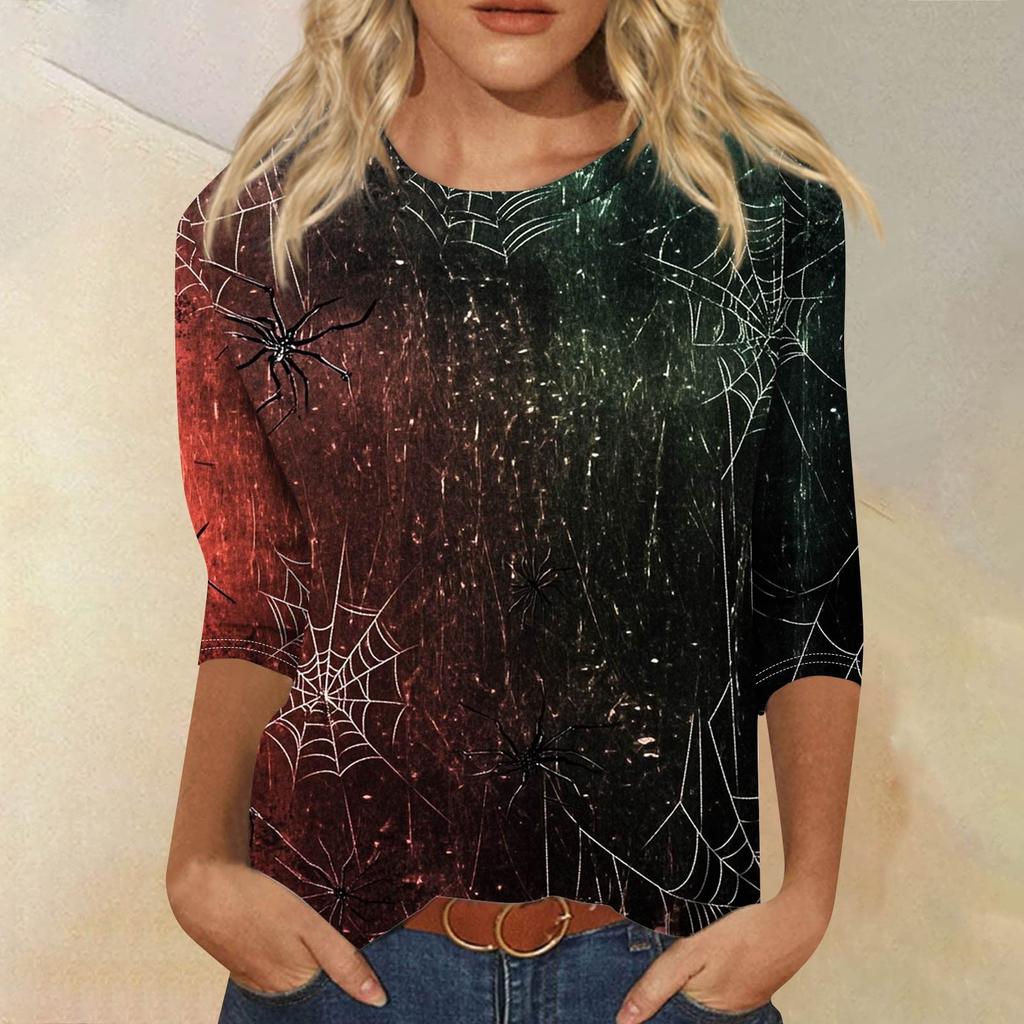 Women's Fashion Casual Round Neck 3/4 Sleeve Loose Printed T-Shirt Ladies Top