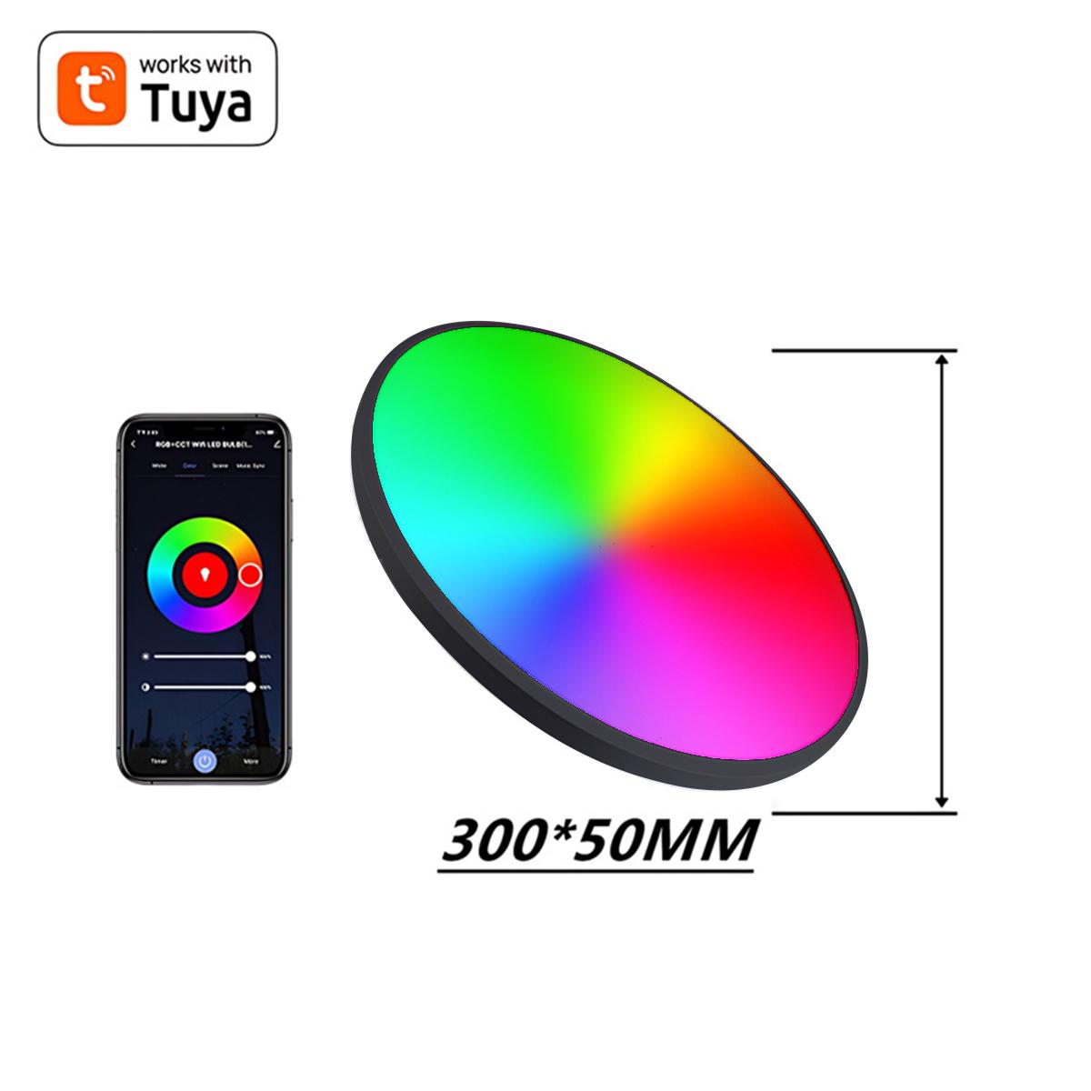 

Умный круглый потолочный светильник RGB, прожектор, теплый/белый, лампа с регулируемой яркостью, Bluetooth или Wi-Fi, 16 цветов, ночное освещение для домашнего декора чёрный