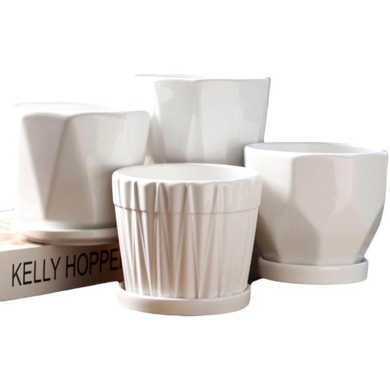 Elegant White Ceramic Flower Pot with Tray - Ideal for Ivy, Spider Plants, and Succulents