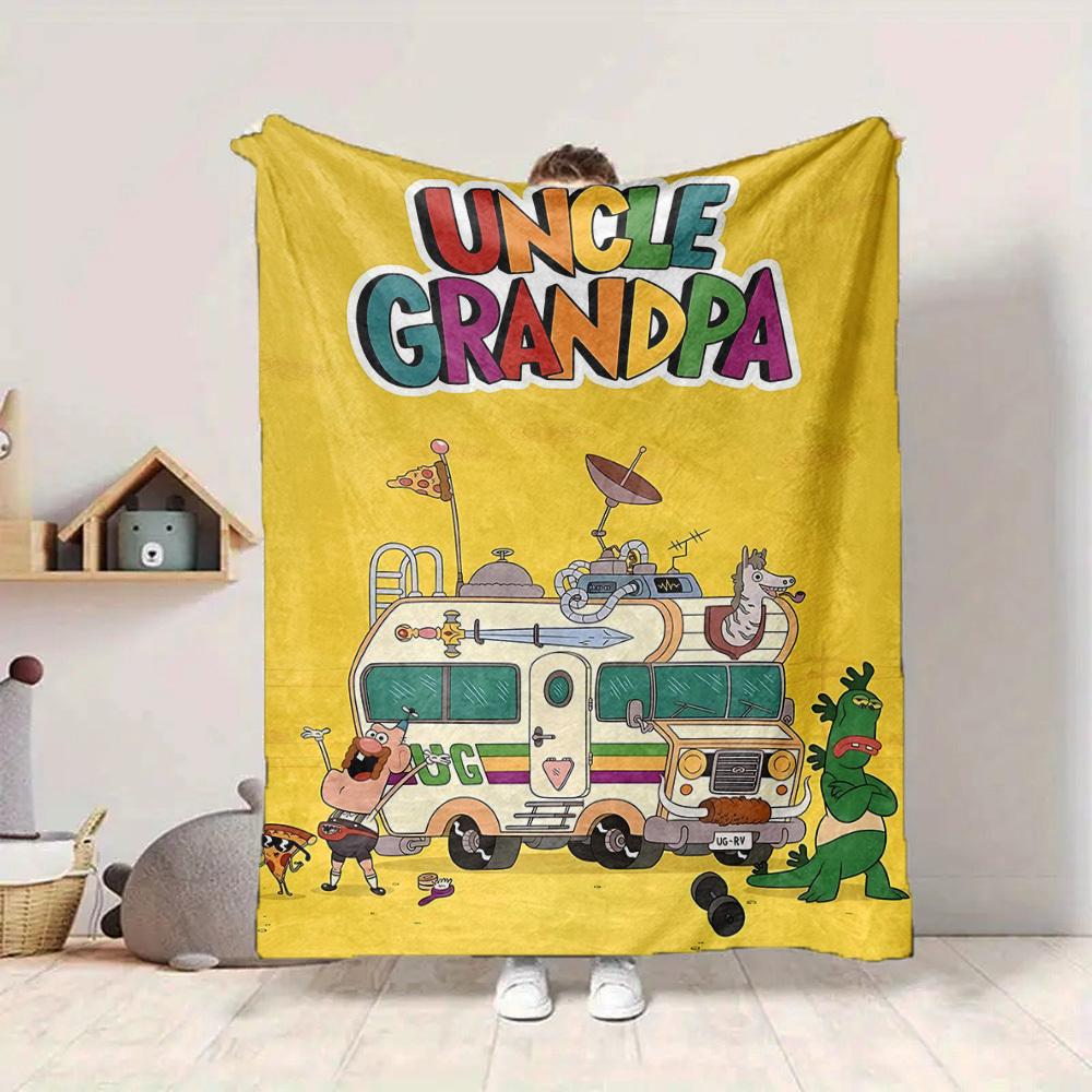 1pc Uncle Grandpa Cozy Print Blanket Lightweight Warm Flannel Throw Blanket For Sofa, Bed, Living Room