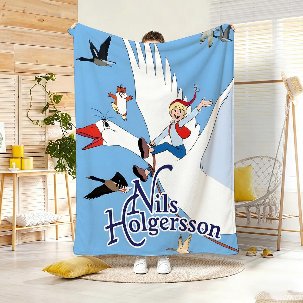 Hit Anime N-Nils H-Holgerssons Throw Lightweight 240G Flannel Blanket Soft Skin-Friendly For Summer Cooling