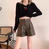 Women's PU Leather High-Waist A-Line Bootcut Shorts, Slimming Loose Fit, Casual Autumn 2025 Collection.