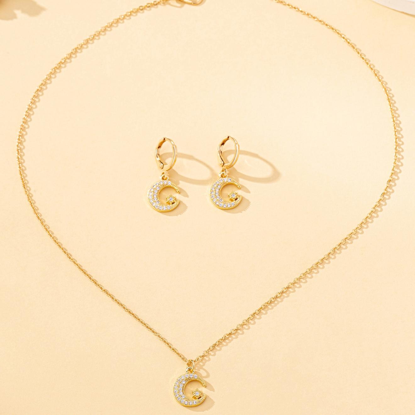 

3-Piece Women s Jewelry Set, Moon and Star Inlaid Glass Necklace and Earrings Set, Suitable for Daily Wear and Vacation Wear
