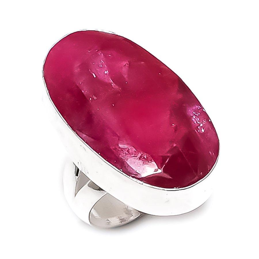 Natural Red Jade Gemstone 925 Sterling Silver Jewelry Ring Size 7.5 ETC-14113
