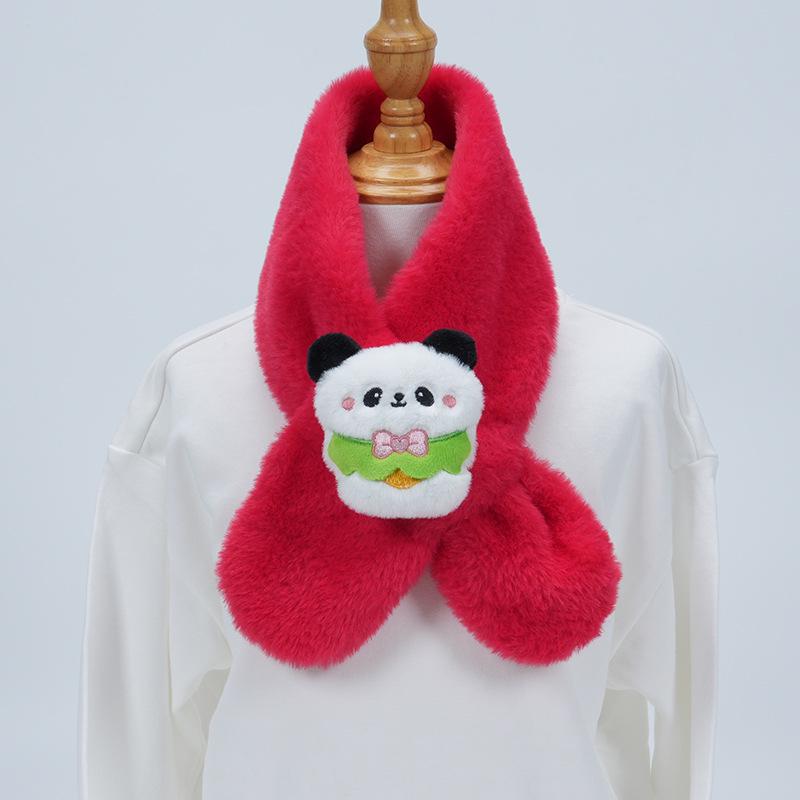 Cute Cartoon Panda Plush Scarf for Kids - Windproof & Thickened Winter Neck Warmer