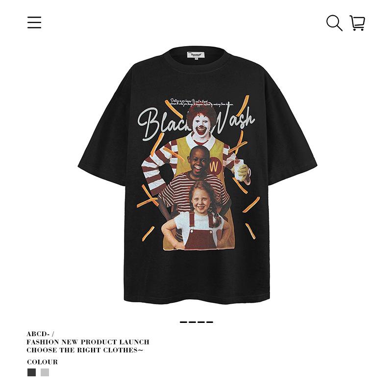 Ve Fun Top Printed Short Sleeve Loose Casual Cartoon T-Shirt High Street O Couple Character Rsize Male Tide