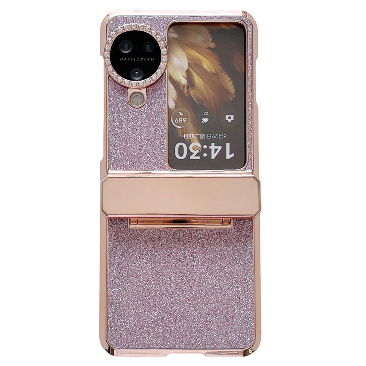 

For Oppo Find N3 Flip 5G Case PU Leather+PC Glitter Phone Cover Pink