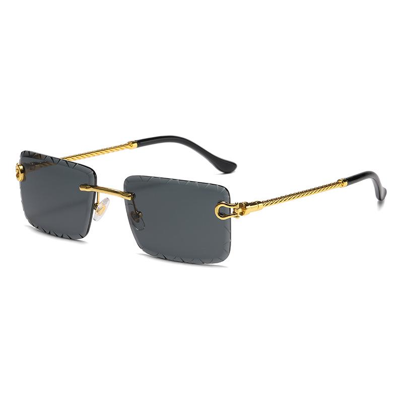 HBK 2024 Unisex Square Rimless Fashion Sunglasses with Ocean Green Gradient Lenses Golden Alloy Frame