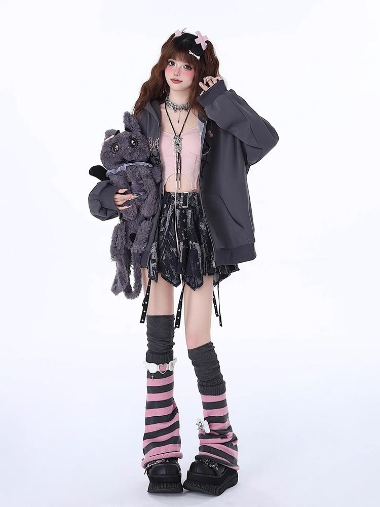 Gothic Women Grey A-line Skirt Y2k Mini Punk Skirts 90s Aesthetic Elegant Harajuku Vintage Denim Skirt 2000s Clothes Summer