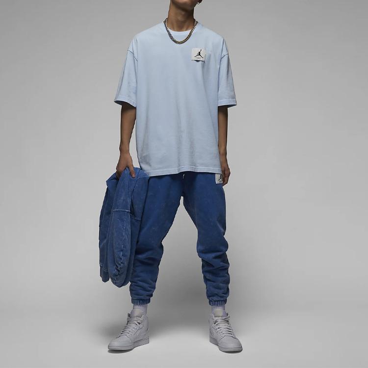 Jordan Solid Pattern Print Crew Neck Short Sleeve T-Shirt Men Tops Ice-Blue DZ0605-411