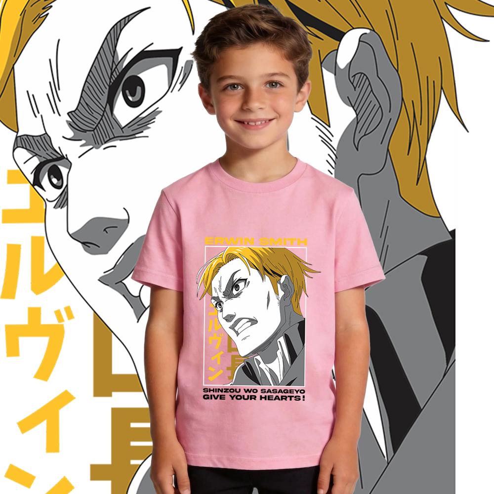 Aot Erwin Anime Print Cotton T Shirts for Boys Girls Short Sleeve Kids Casual Summer Tee Top Soft Breathable Children Clothing