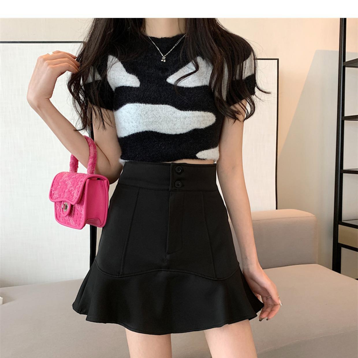 Women s Petite High-Waisted Sweet Ruffle Mermaid A-Line Bodycon Short Skirt 3XL