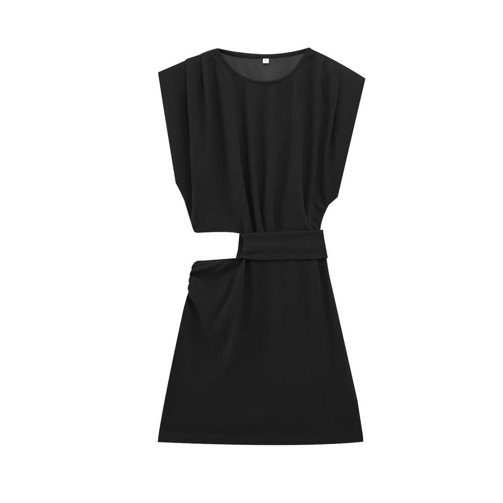 2025 Summer Sleeveless Slim Fit Mini Dress with Round Neck and Waist Cutout for Women