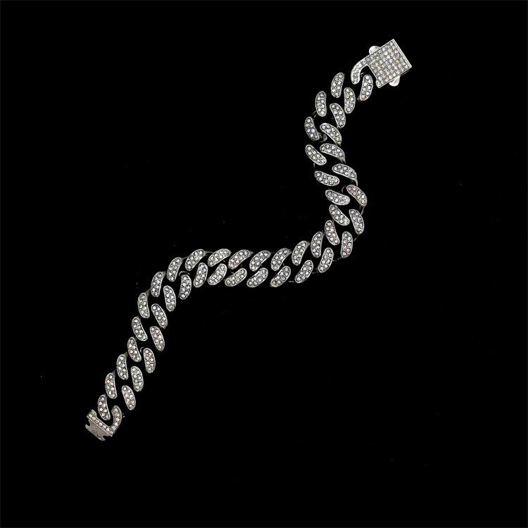 Pvd 18k Gold Color Hip Hop 11MM 15MM 19MM Width 316 Stainless Steel with Two Row Rhinestone Iced Out Cuban Link Chain Necklace
