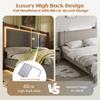 160x200 Double Bed Upholstered Bed with Slatted Frame, LED & Bed Drawer, Hydraulic, Linen Grey & Walnut, without Mattress
