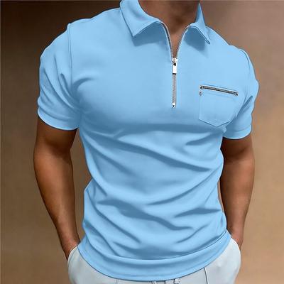 Polo sportiva da uomo estiva con colletto Henley e tasche con bottoni