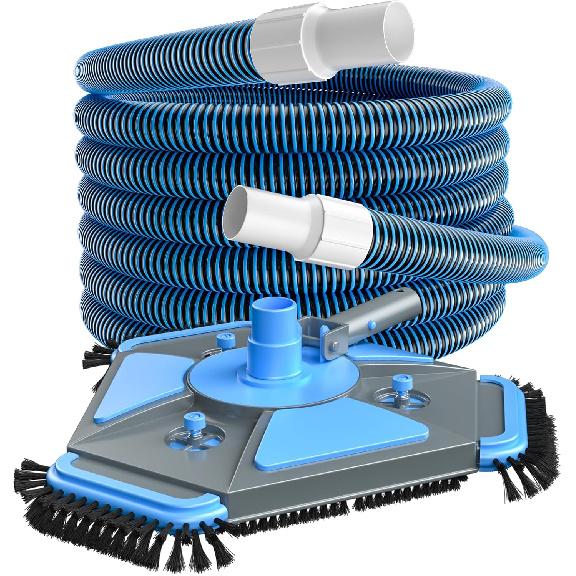 

UIRWAY Upgrade Pool Vacuum Head With Side Brush & 360 ° Swivel Cuff, Heavy Duty Manual Kink-Resistant 1-1/2 X 30 Ft Vacuum Hoses, Weighted 30Ft Hoses синий