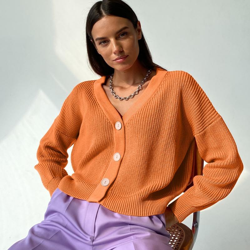 Single Breasted Cardigan V-neck Short Sweater Women Long Sleeved Warm Jacket Solid Color Knit Base Shirt Commut Loose Casual Autumn Winter