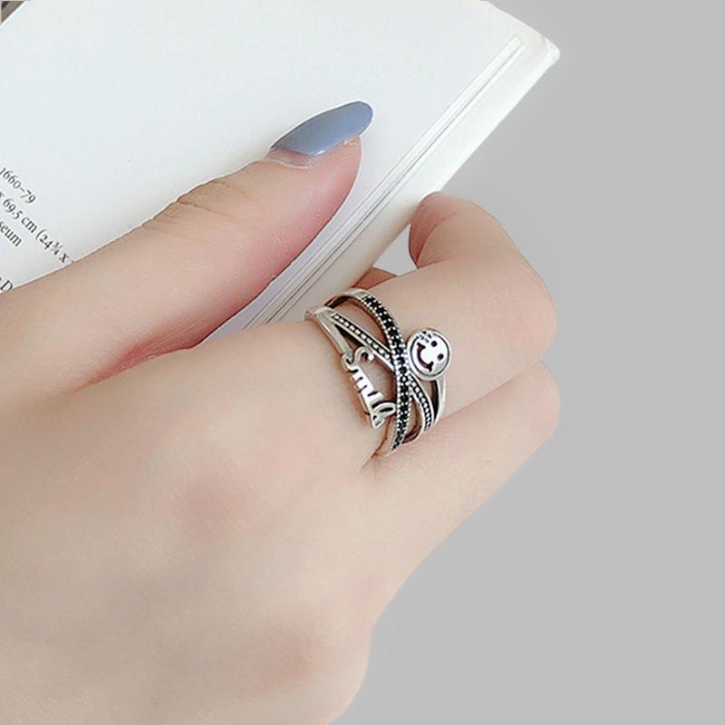 foxanry Smiley-Gesicht, handgefertigte Ringe für Frauen, neue Mode, Vintage-Stil, englischer Buchstabe, Geburtstagsfeier, Schmuck, Geschenke
