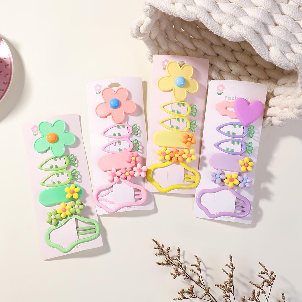 6Pcs Cartoon Colorful Hair Clips Girls Cute Flower Heart Hairpins Baby Hairclip Barrettes Hairpin Headwear Kids Hair Accessories