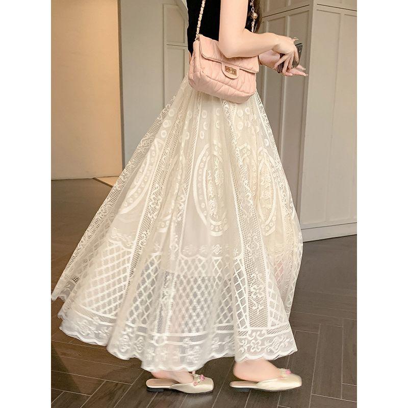 Solid Color Lace Elastic Waist Skirt Women Solid Lace Elastic Waist Skirt