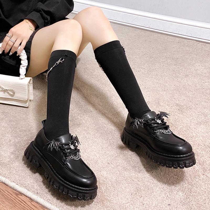 Chain Platform Lolita Gothic Shoes Woman Spring College Style Patent Leather Pumps Japan School Uniform Shoes Cosplay