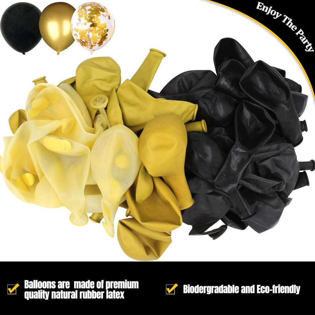 113PCS Black and Gold Latex Balloon Set Suitable for Birthday Parties, Weddings, Valentine's Day Party Decorations
