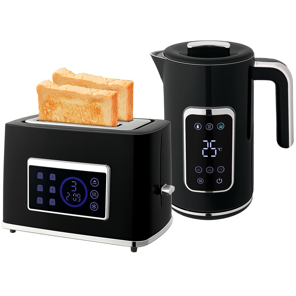 Touch Screen Kettle and Toaster Set - Black