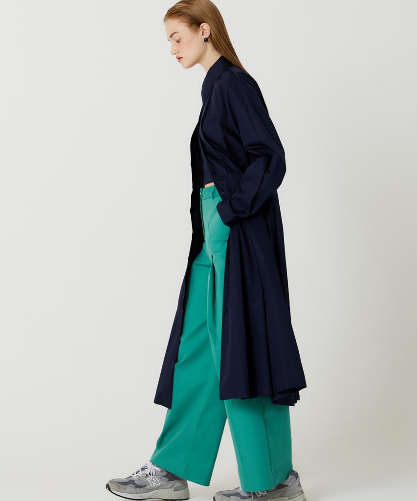 The Studio K Short Shirt Layered Slim Long Dress (Navy)