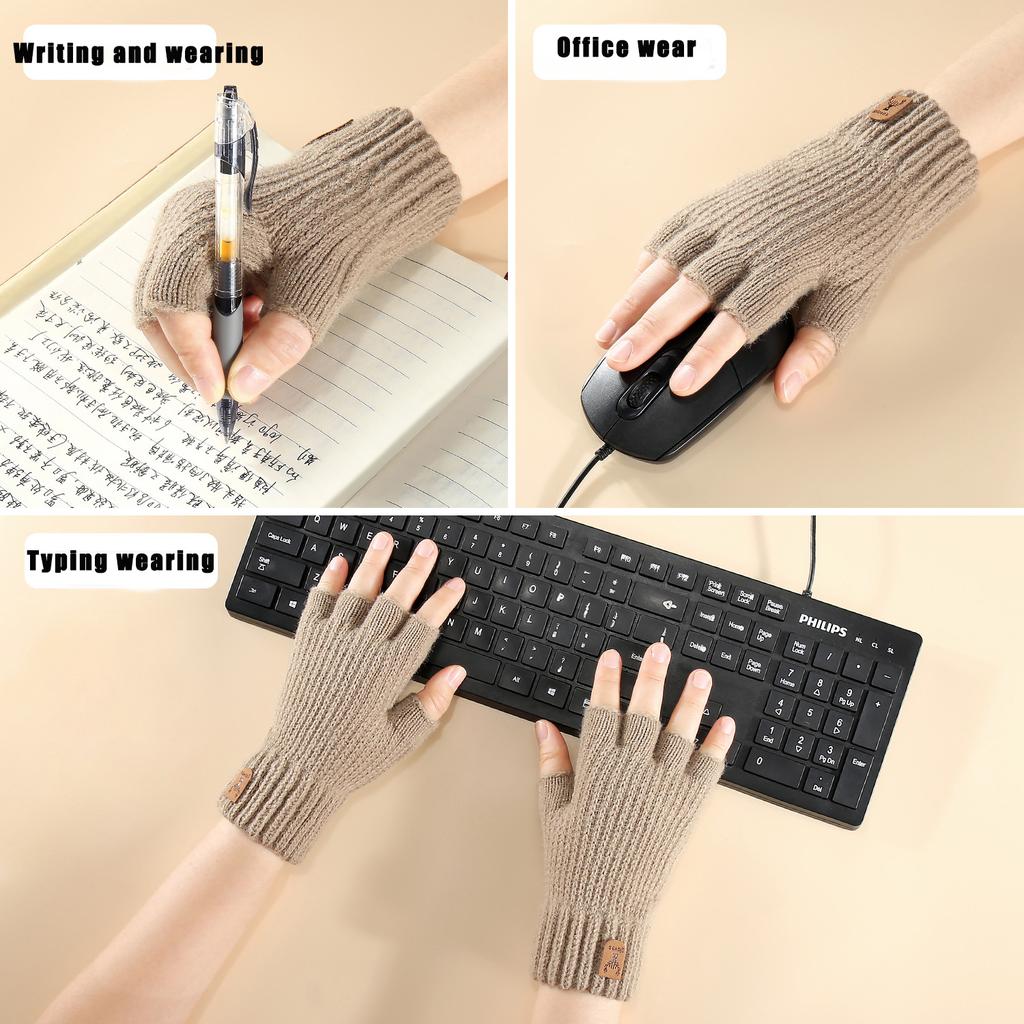 1 Pair Of Autumn And Winter Office And Study Half Finger Gloves, Warm And Cold Resistant Knitted Gloves, Outdoor Cycling Gloves