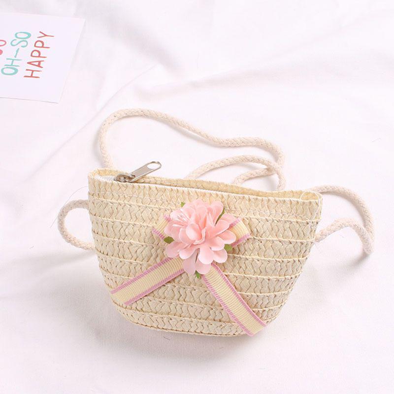 Sun Straw Hat Kids Girls Large Wide Brim Travel Beach Cap Sweet Flower Bowknot Sun for Protection Hat with Shoul