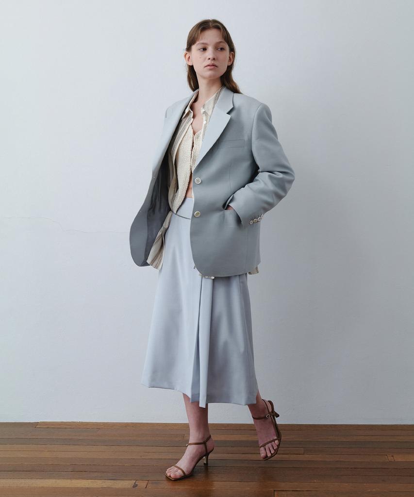 Assenti Pleated Wool Skirt_Sky Blue