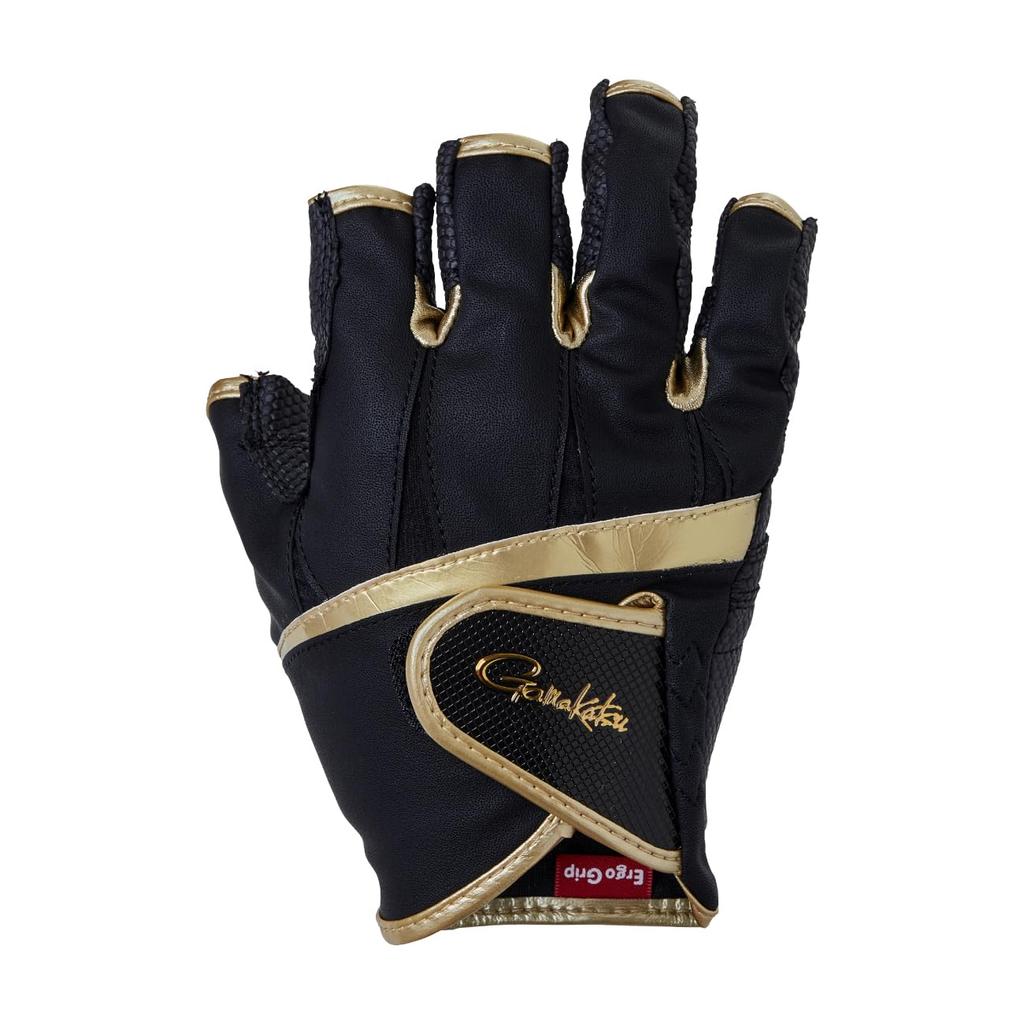 Gamakatsu ErgoGrip LL Gloves, 5-Cut, HS, GM7296, Black/Gold,