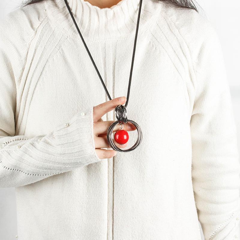 White Pearl Ball Pendant Long Necklaces 