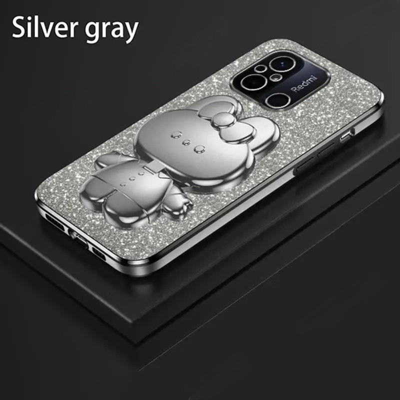 

Милий 3D Кролик Дзеркало для макіяжу Підставка Гальванічне покриття Чохол Для Xiaomi Redmi 12c 10c 10a 9c Nfc 9a 9at 9t Захист Задня кришка На 12 10 C 9 A Redmi 10c срібний