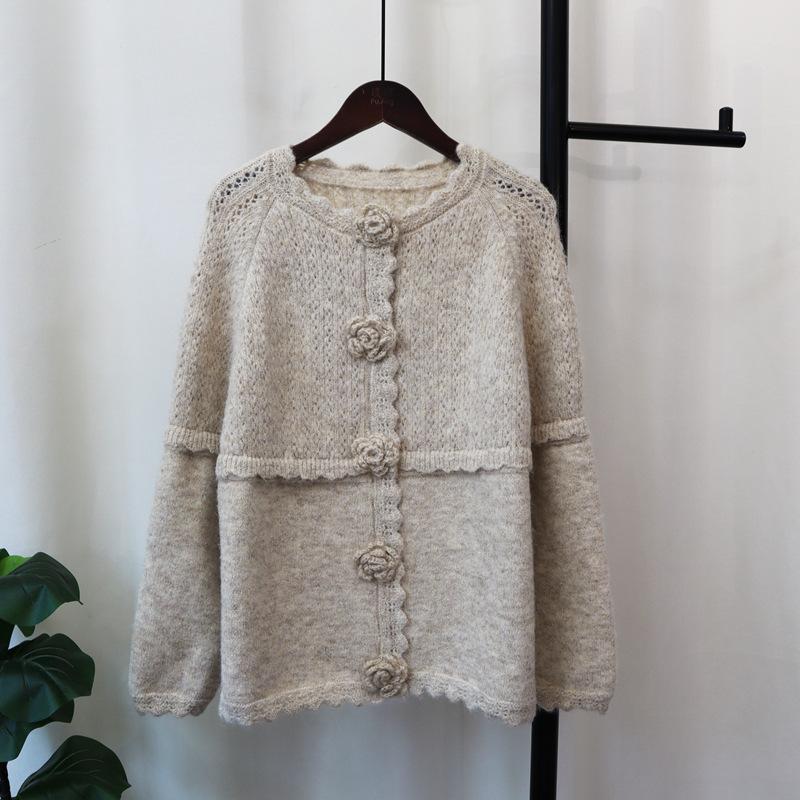 Milk gentle wind knitted cardigan autumn and winter new loose soft waxy flower sweet sweater jacket women