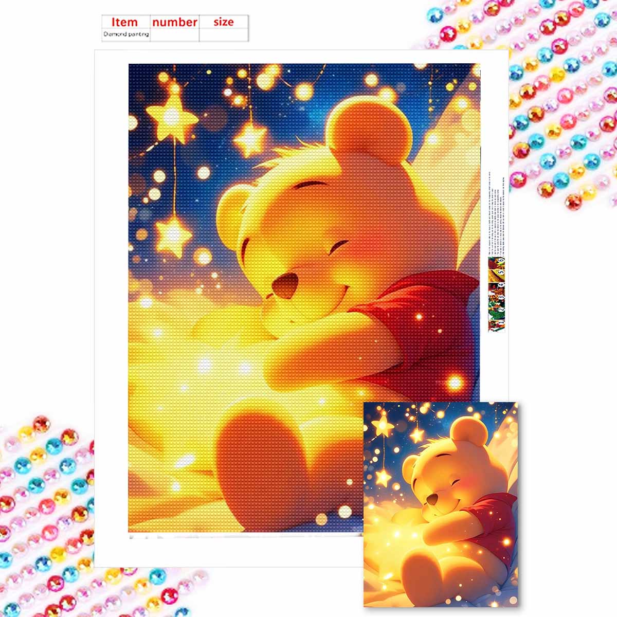 

5D DIY Diamond Art Painting Kits for Adults, Winnie The Pooh Sleeping Full Round Crystal Diamond Kits for Beginner for Home Wall Decorate Round 20x30cm