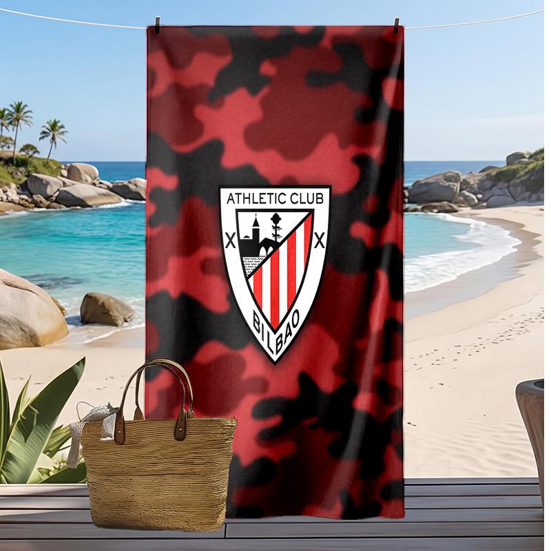 Athletic Bilbao Football Print Beach Towel, Large Soft Quick Dry Towel for Beach Camping Swimming