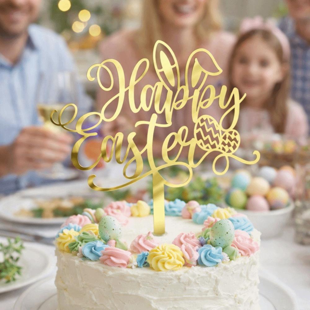 Acrylic Happy Easter Cake Topper Cartoon Rabbit Egg Pattern Easter Egg Bunny Decor Decorative Rabbit Cake Toppers