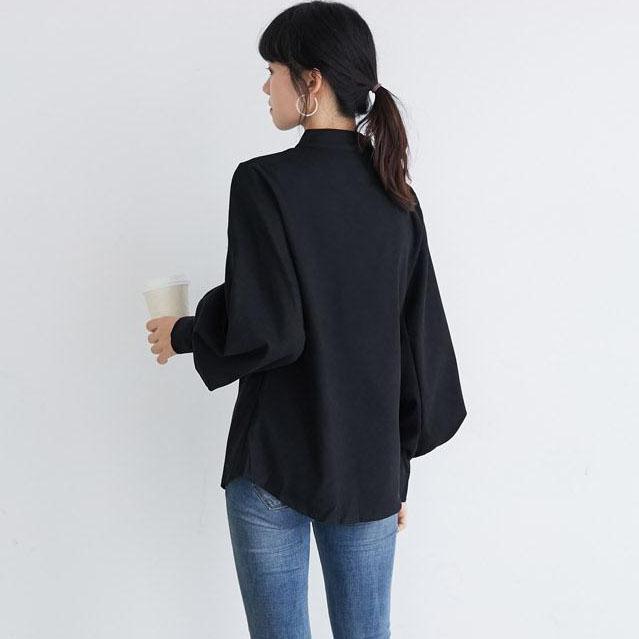 Women's Spring Summer Large Size Vintage Blouse Ladies Autumn Solid Color Long Sleeve Loose Stand Collar Shirts