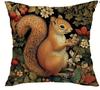 Vintage Floral Animal Print Throw Pillow Covers,Polyester Zippered Cushion Cases with Squirrel, Deer, Rabbit, Fox Designs