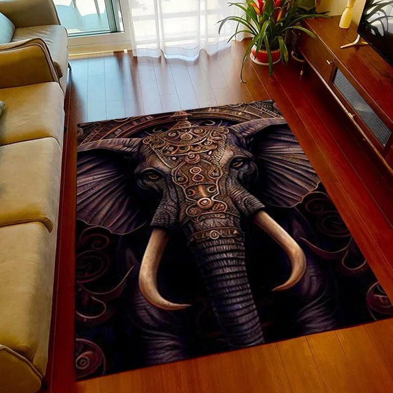 3D Printed Africa Elephant Face Close-up Animals Rugs for Bedroom Home Decor Play Mats Living Room Carpets Non-slip Floor Mats