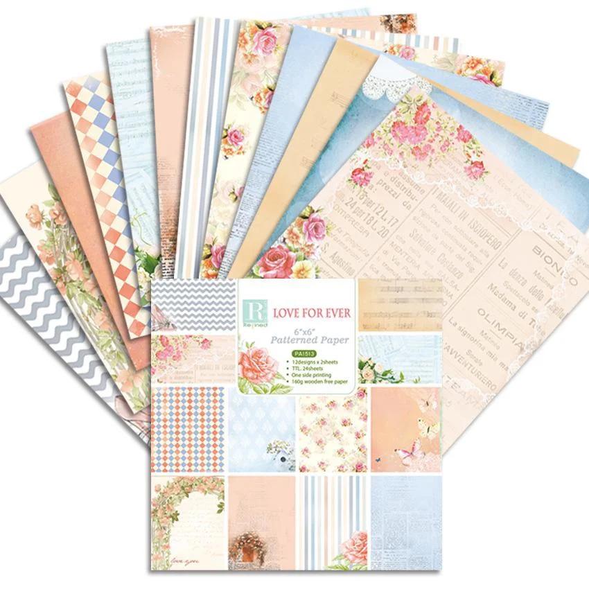 Photo Album Scrapbook Journal Account Card Background Paper 6 Inch Sweet Love Theme Animals Pattern  9 Styles 24 Sheets