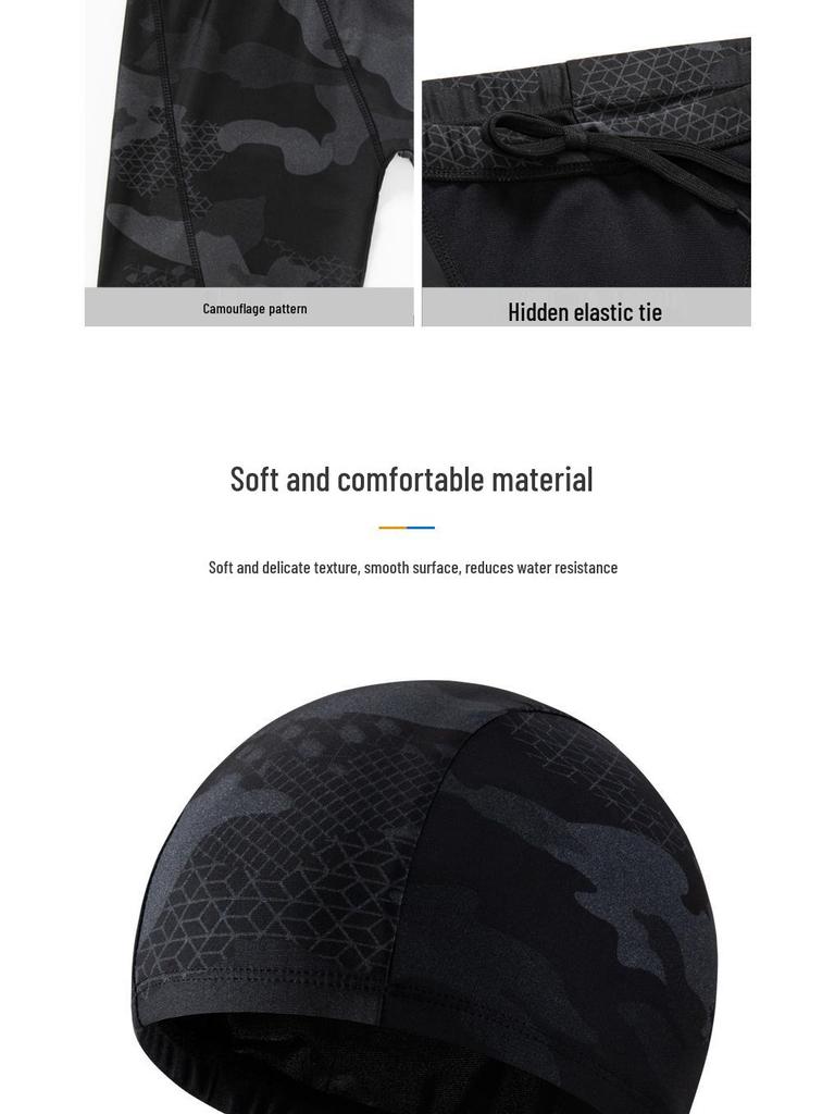Men's Quick-Drying Camouflage Swim Trunks and Cap, Soft and Comfortable, Plus Size Available