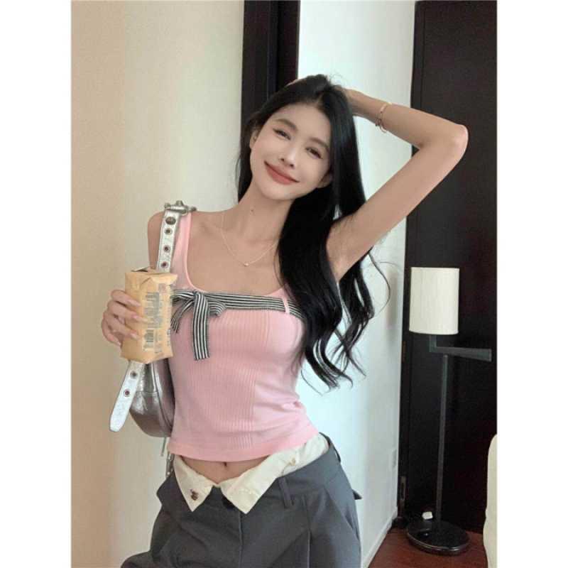 Spicy Girl Bowknot Camisole - Flattering Backless Summer Sleeveless Top One Size розовый