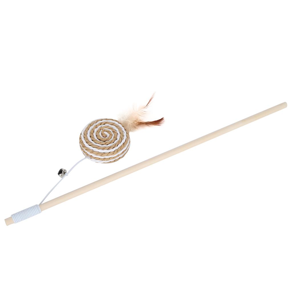 Cat Funny Stick Wand Pet Teaser Interactive Toys with Round Cake Crisp Bell Feather