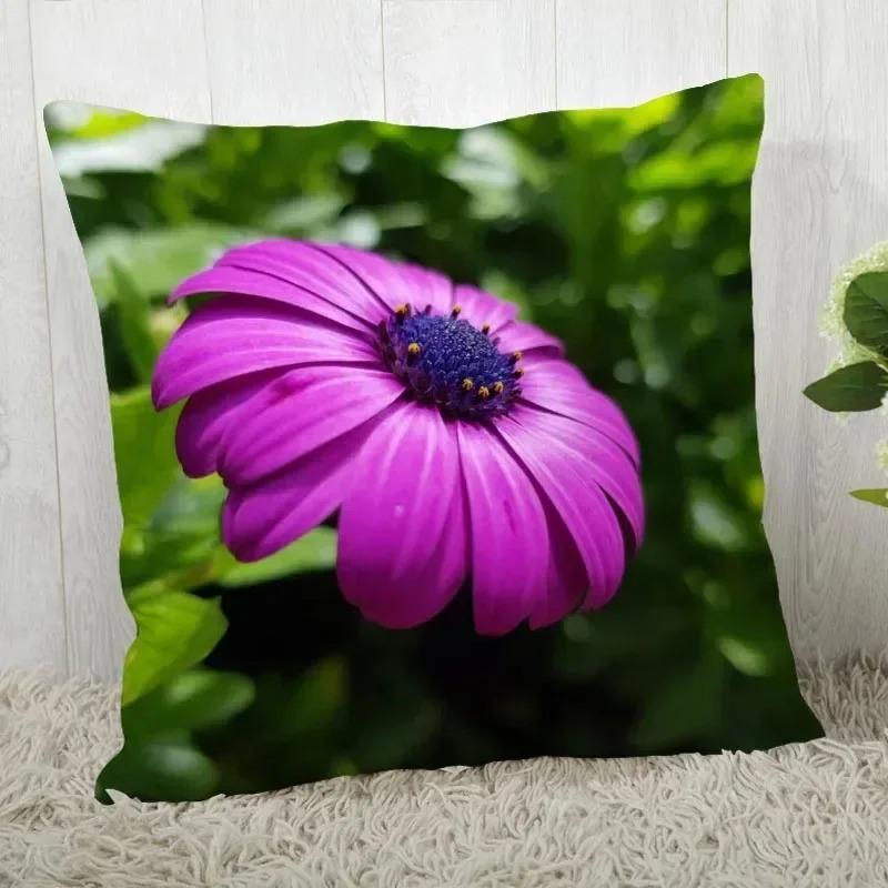 Purple Flower Pattern Decorative Pillowcase Car Sofa Square Cushion Pillowcase