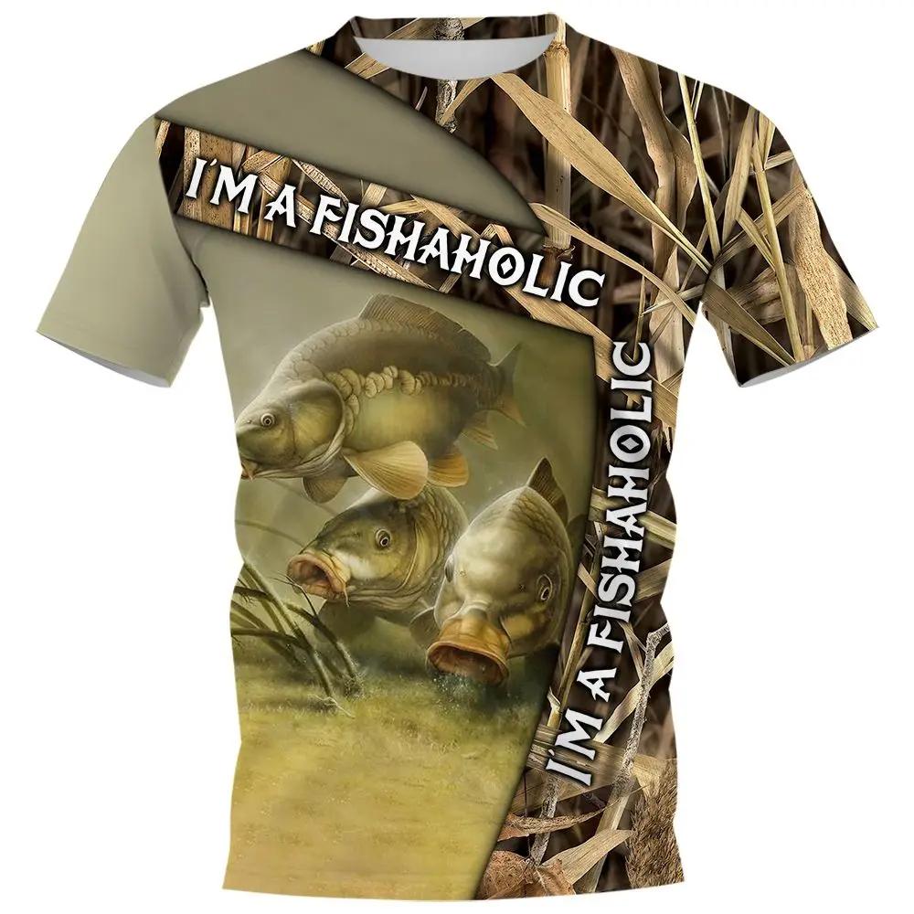 New Fishing Shirt Men's Summer Clothing Fish Graphic O Neck Oversized Tops 2024 Casual Outdoor Apparel For Male Shirt Tee 5XL