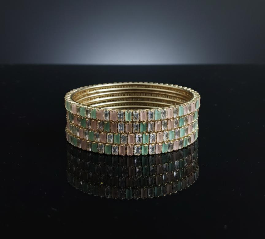 Multicolor Stones Gold Plated Indian Bangle Set