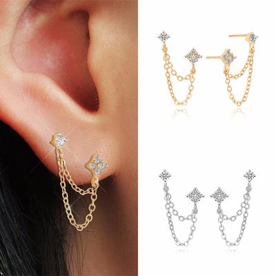 Neuzugang Doppel-Ohrstecker Quastenkette Hängeohrringe für Frauen Ohrpiercing 3 Metallfarben Luxus CZ Heißer Schmuck